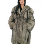 Second life fox coat 94 cm long size 52 silver gray with long sleeves and hook closure