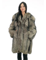 Second life fox coat 94 cm long size 52 silver gray with long sleeves and hook closure