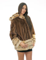 52 demi vertical mink fur coat with cuff bottom and hood trim in rex fur - Image 2