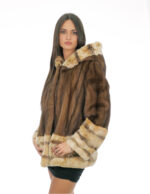 52 demi vertical mink fur coat with cuff bottom and hood trim in rex fur - Image 3