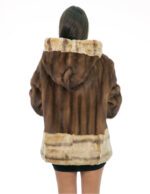 52 demi vertical mink fur coat with cuff bottom and hood trim in rex fur - Image 5