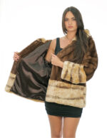 52 demi vertical mink fur coat with cuff bottom and hood trim in rex fur - Image 6