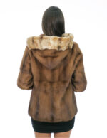 Giacca in pelliccia di visone 46 demi alta 64 cm con cappuccio con bordo pelliccia rex manica lunga
