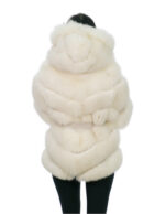 Fox Fur Jacket Horizontal V Knit White 46 Hood Lined Fur Fox Long Sleeve Belt Leather - Image 5