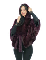 Nerz Pelz Cape 48-56 rote Traube mit innenliegendem Fellgürtel und mit Nerz gefütterter Kapuze