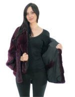 Nerz Pelz Cape 48-56 rote Traube mit innenliegendem Fellgürtel und mit Nerz gefütterter Kapuze – Bild 7