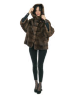 48-56 loose fit demi buff mink jacket with full skin and horizontal sleeves fur hood - Image 4