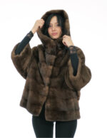 48-56 loose fit demi buff mink jacket with full skin and horizontal sleeves fur hood