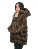 48-56 loose fit demi buff mink jacket with full skin and horizontal sleeves fur hood - Image 2
