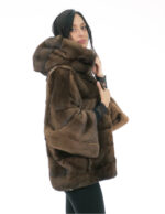 48-56 loose fit demi buff mink jacket with full skin and horizontal sleeves fur hood - Image 3