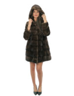 Mantel 82cm Demi Buff 48 Nerzpelz langärmelige Kapuze gefüttert Nerzfelle Kordelzug – Bild 4