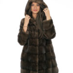 Cappottino 82 centimetri demi buff 48 visone pelliccia manica lunga cappuccio foderato pelli visone coulisse