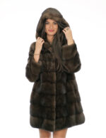 Mantel 82cm Demi Buff 48 Nerzpelz langärmelige Kapuze gefüttert Nerzfelle Kordelzug