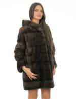 Mantel 82cm Demi Buff 48 Nerzpelz langärmelige Kapuze gefüttert Nerzfelle Kordelzug – Bild 2