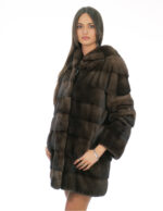 Mantel 82cm Demi Buff 48 Nerzpelz langärmelige Kapuze gefüttert Nerzfelle Kordelzug – Bild 3