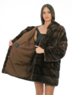 Mantel 82cm Demi Buff 48 Nerzpelz langärmelige Kapuze gefüttert Nerzfelle Kordelzug – Bild 6