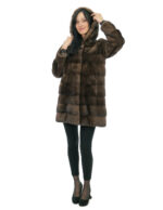 Cappottino 82 centimetri demi buff 42 visone pelliccia manica lunga cappuccio foderato pelli visone coulisse