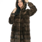 Mantel 82cm Demi Buff 42 Nerz Pelz Langarm Kapuze Gefüttert Nerzfelle Kordelzug