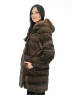 Cappottino 82 centimetri demi buff 42 visone pelliccia manica lunga cappuccio foderato pelli visone coulisse
