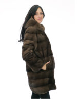 Cappottino 82 centimetri demi buff 42 visone pelliccia manica lunga cappuccio foderato pelli visone coulisse