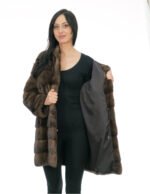 Cappottino 82 centimetri demi buff 42 visone pelliccia manica lunga cappuccio foderato pelli visone coulisse