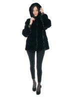 Black horizontal mink jacket V size 44 long sleeve hood lined shiny mink skins - Image 4
