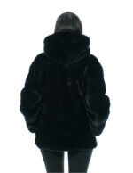 Black horizontal mink jacket V size 44 long sleeve hood lined shiny mink skins - Image 5