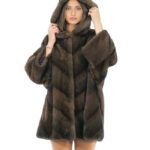Cape jacket size 48-56 demi hood lined mink fur fur V-work 82 cm