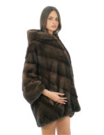 Cape Jacke Gr. 48-56 Demi Kapuze gefüttert Nerzfell Fell V-work 82 cm – Bild 2