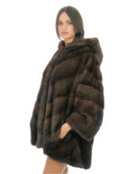 Cape Jacke Gr. 48-56 Demi Kapuze gefüttert Nerzfell Fell V-work 82 cm – Bild 3