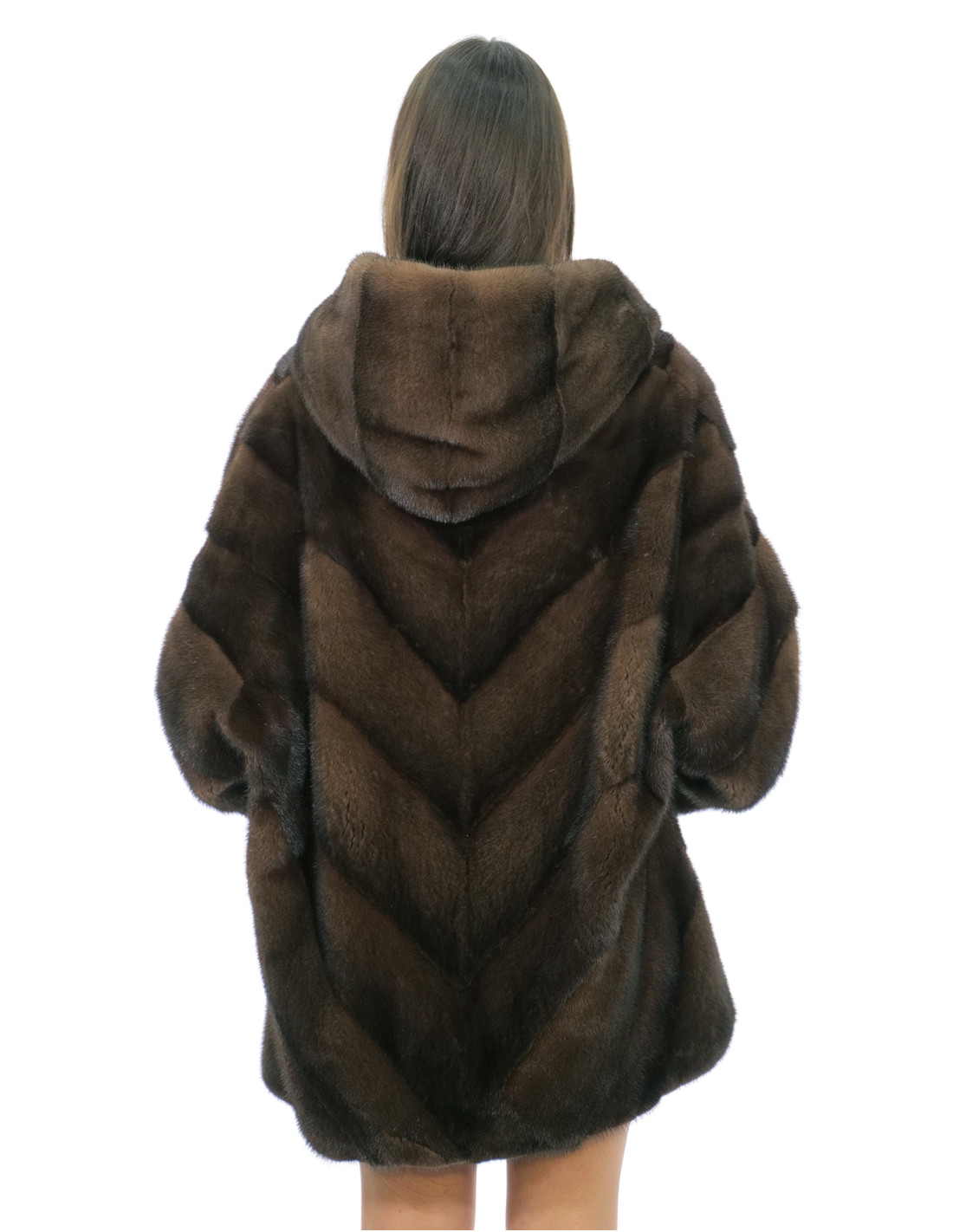 Cape Jacke Gr. 48-56 Demi Kapuze gefüttert Nerzfell Fell V-work 82 cm – Bild 5