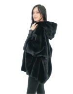 Jacket cape size 48-56 shiny black hood lined mink fur fur V work 82 cm - Image 3