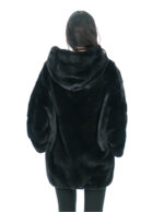 Jacket cape size 48-56 shiny black hood lined mink fur fur V work 82 cm - Image 5
