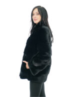 Pistagna Pelzmantel Nerz 70cm 46 glänzend schwarz langärmelige Außentaschen und Innentasche – Bild 2