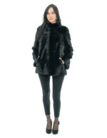 Nerzpelz Pistagna Mantel 70cm 50 glänzend schwarz langärmelige Außentaschen und Innentasche – Bild 4