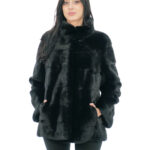 Mink fur pistagna coat 70cm 50 glossy black long sleeve external pockets and internal pocket