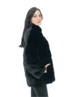 Pistagna Pelzmantel Nerz 70cm 46 glänzend schwarz langärmelige Außentaschen und Innentasche – Bild 3