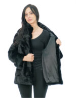 Pistagna Pelzmantel Nerz 70cm 46 glänzend schwarz langärmelige Außentaschen und Innentasche – Bild 6