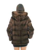 Coat hood lined mink fur 70cm 46 demi buff long sleeve external pockets and internal pocket - Image 5