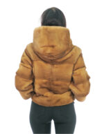 Fur Jacket Mink Full Leather Horizontal Gold 52 Hood Three-Quarter Sleeve Exterior Pockets and Interior Pocket - Image 5