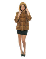 Mink fur jacket gold 50 full leather horizontal hood three-quarter sleeve external pockets and internal pocket - Image 4