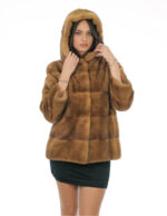 Mink fur jacket gold 50 full leather horizontal hood three-quarter sleeve external pockets and internal pocket