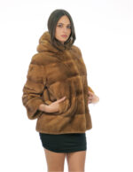 Mink fur jacket gold 50 full leather horizontal hood three-quarter sleeve external pockets and internal pocket - Image 2