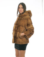Mink fur jacket gold 50 full leather horizontal hood three-quarter sleeve external pockets and internal pocket - Image 3