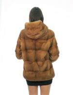 Mink fur jacket gold 50 full leather horizontal hood three-quarter sleeve external pockets and internal pocket - Image 5