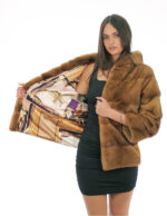 Mink fur jacket gold 50 full leather horizontal hood three-quarter sleeve external pockets and internal pocket - Image 6