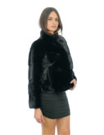 Норковая куртка блестящий черный мех 50 горизонтальный V-образный трикотаж рукав три четверти боковые разрезы — изображение 2