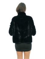 Норковая куртка блестящий черный мех 50 горизонтальный V-образный трикотаж рукав три четверти боковые разрезы — изображение 5