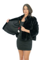 Норковая куртка блестящий черный мех 50 горизонтальный V-образный трикотаж рукав три четверти боковые разрезы — изображение 6