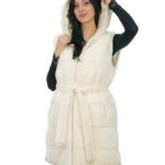 Cream white reversible vest 46 mink and wool fur zip closure side slits with zip wool